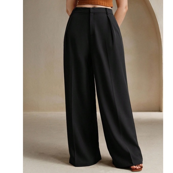 Plus Solid Pockets High Waisted Wide leg Trouser Pants - Picture 7 of 7